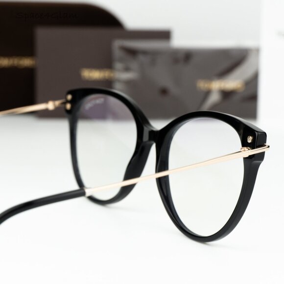 Tom Ford Women Eyeglasses Black Rose Gold Blue Light Block Round FT5770 001 NEW main image 6